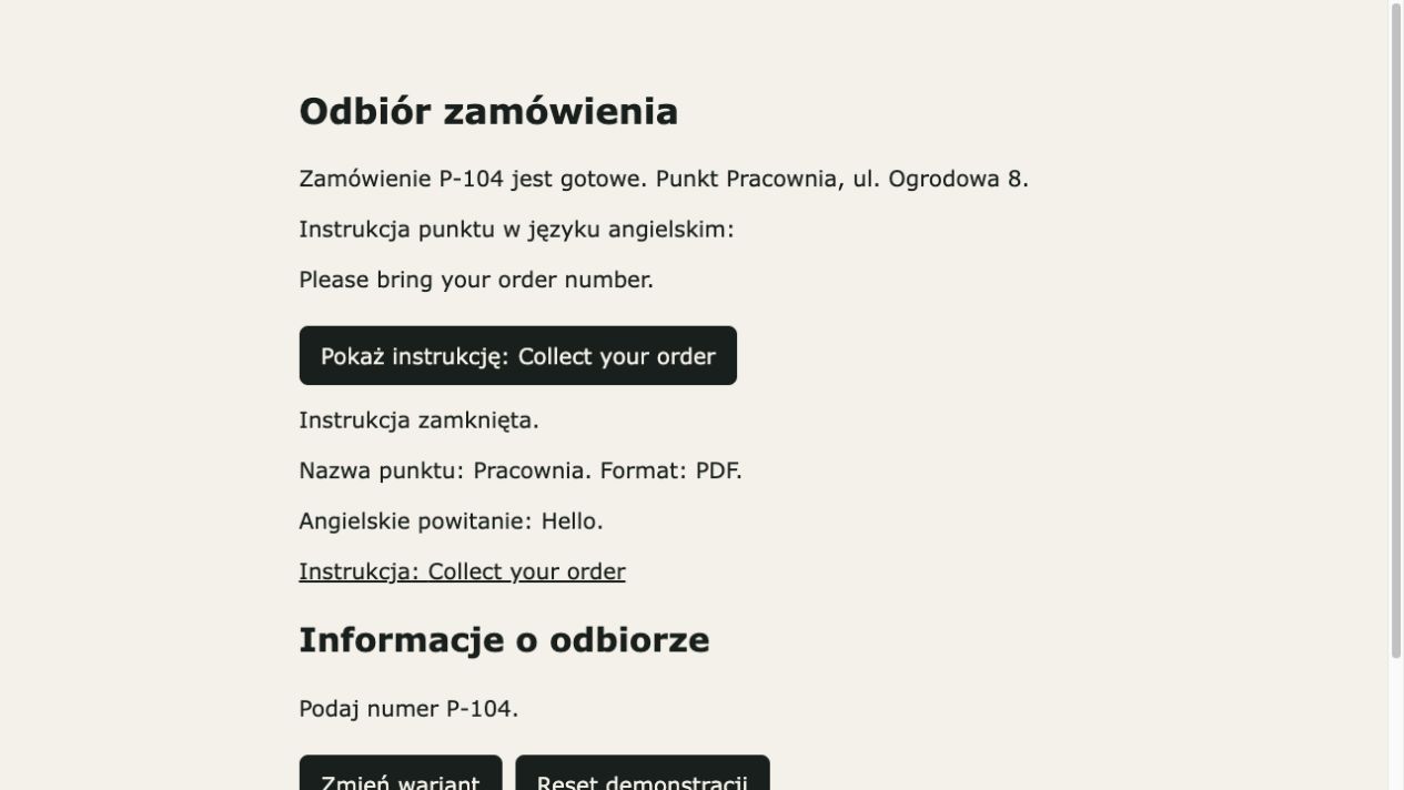 WWW good: angielska instrukcja, mieszana etykieta, Hello i link z tekstem w dwóch językach.