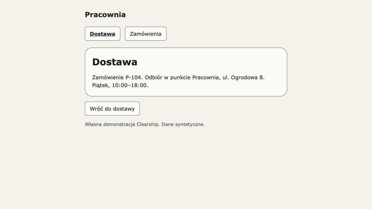 Good Dostawa z zamówieniem P-104; tytuł dokumentu poza kadrem.
