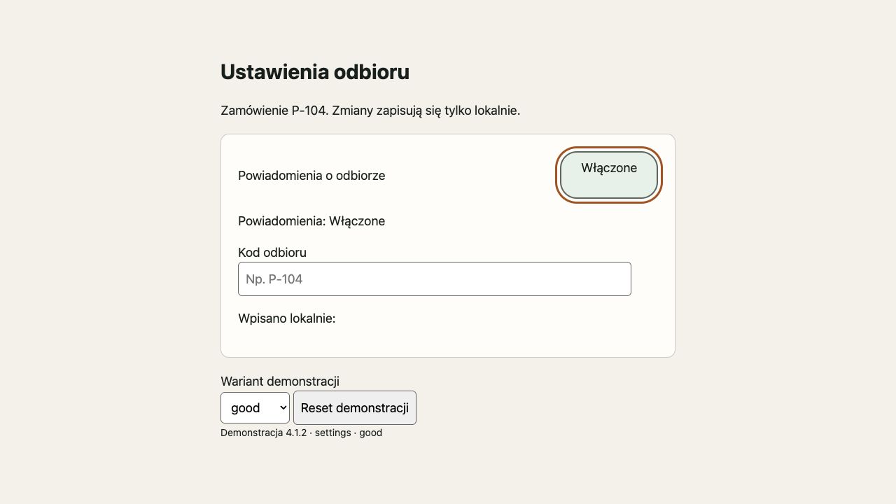 Ta sama Pracownia: powiadomienia Włączone po Space, a AX przekazuje 1.