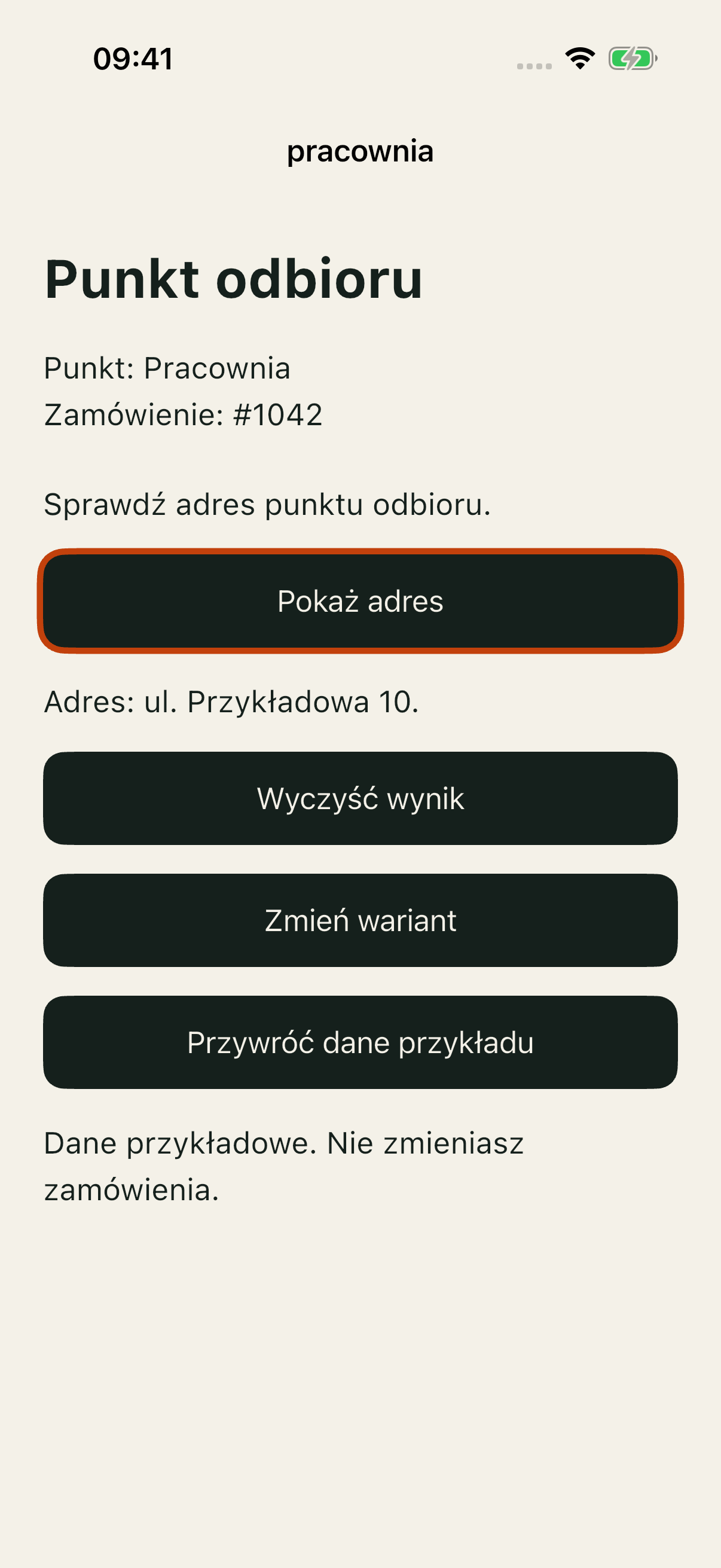 Ta sama Pracownia po Space: Adres ul. Przykładowa 10.