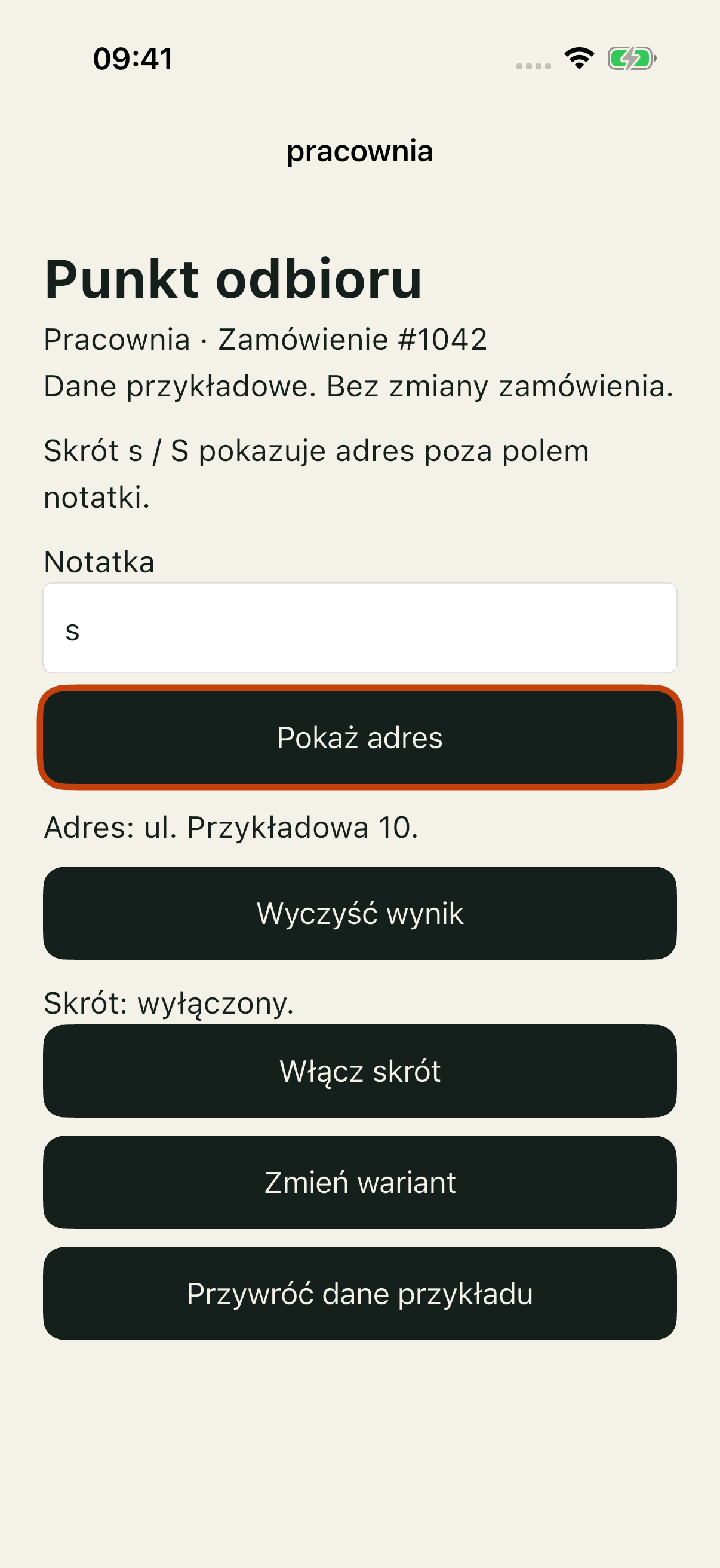 Good po Space na Pokaż adres: adres widoczny mimo wyłączonego skrótu.