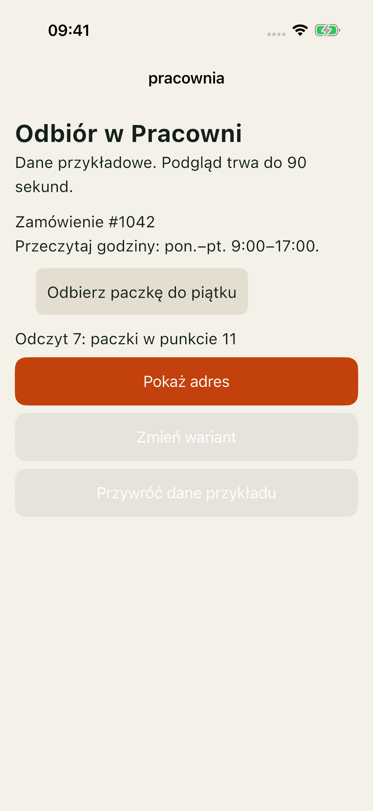 Pracownia bad: odczyt 7, brak pauz i nieaktywne ustawienia przykładu.
