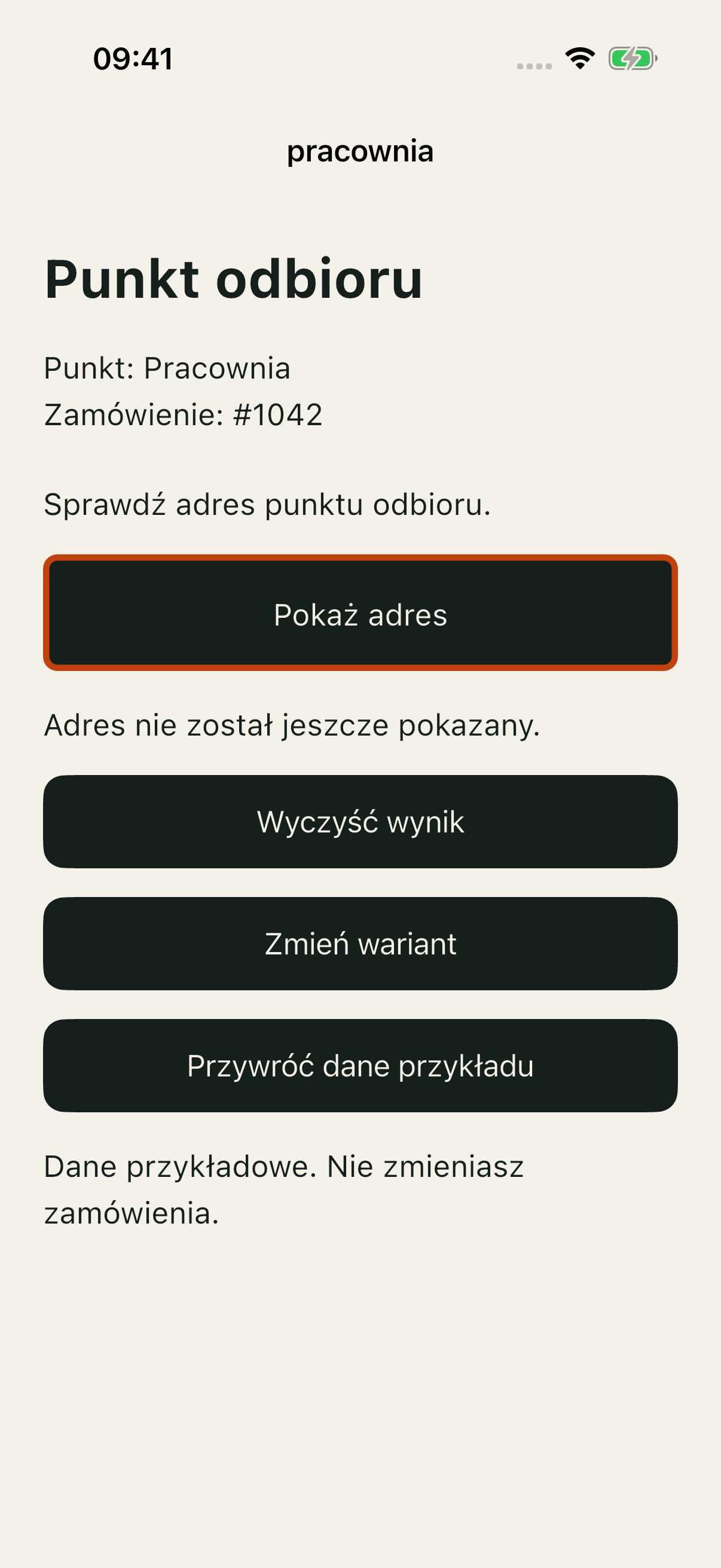 Pracownia bad po odebranym Space: fokus Pokaż adres, adres nadal ukryty.