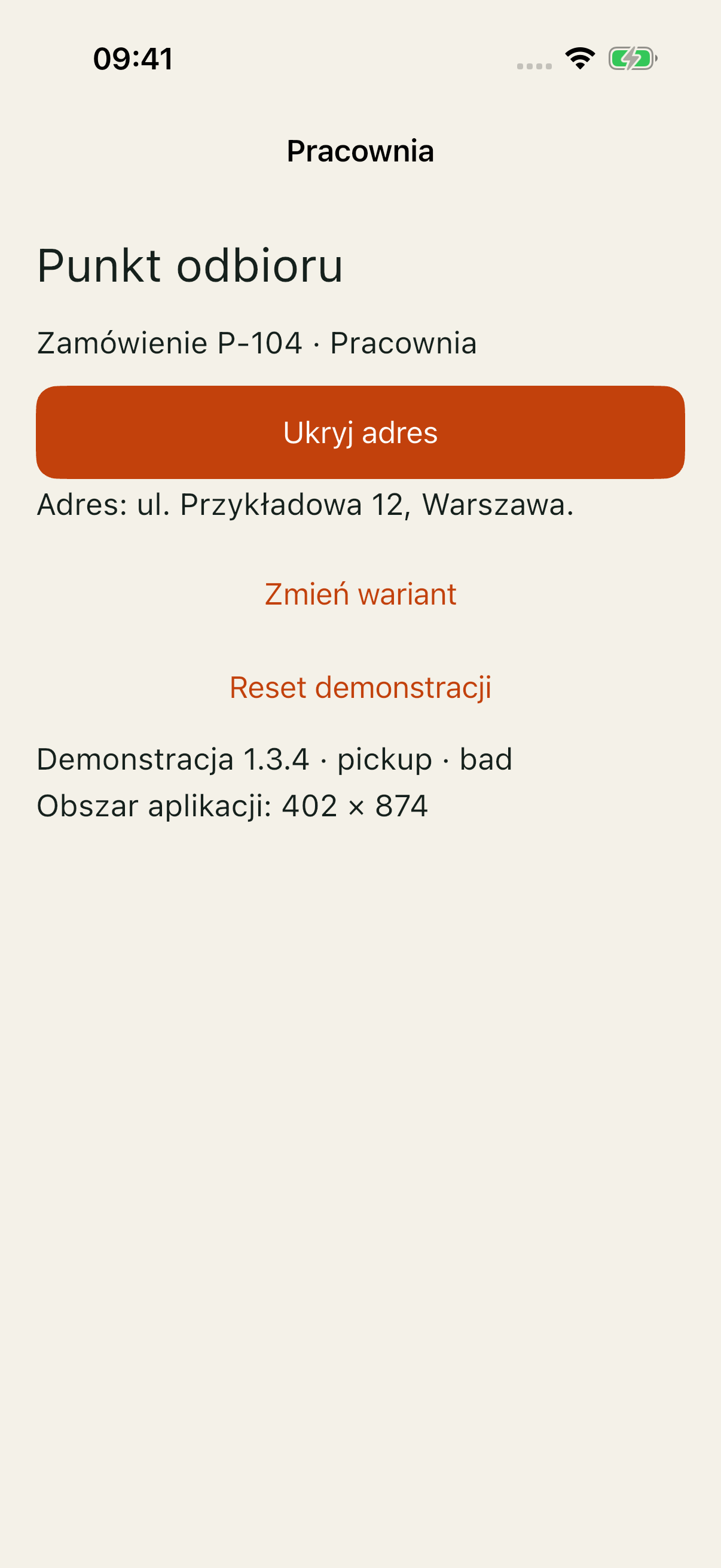 iOS Simulator, bad po landscapeLeft; adres widoczny, ale aplikacja nadal ma pionową ramkę.