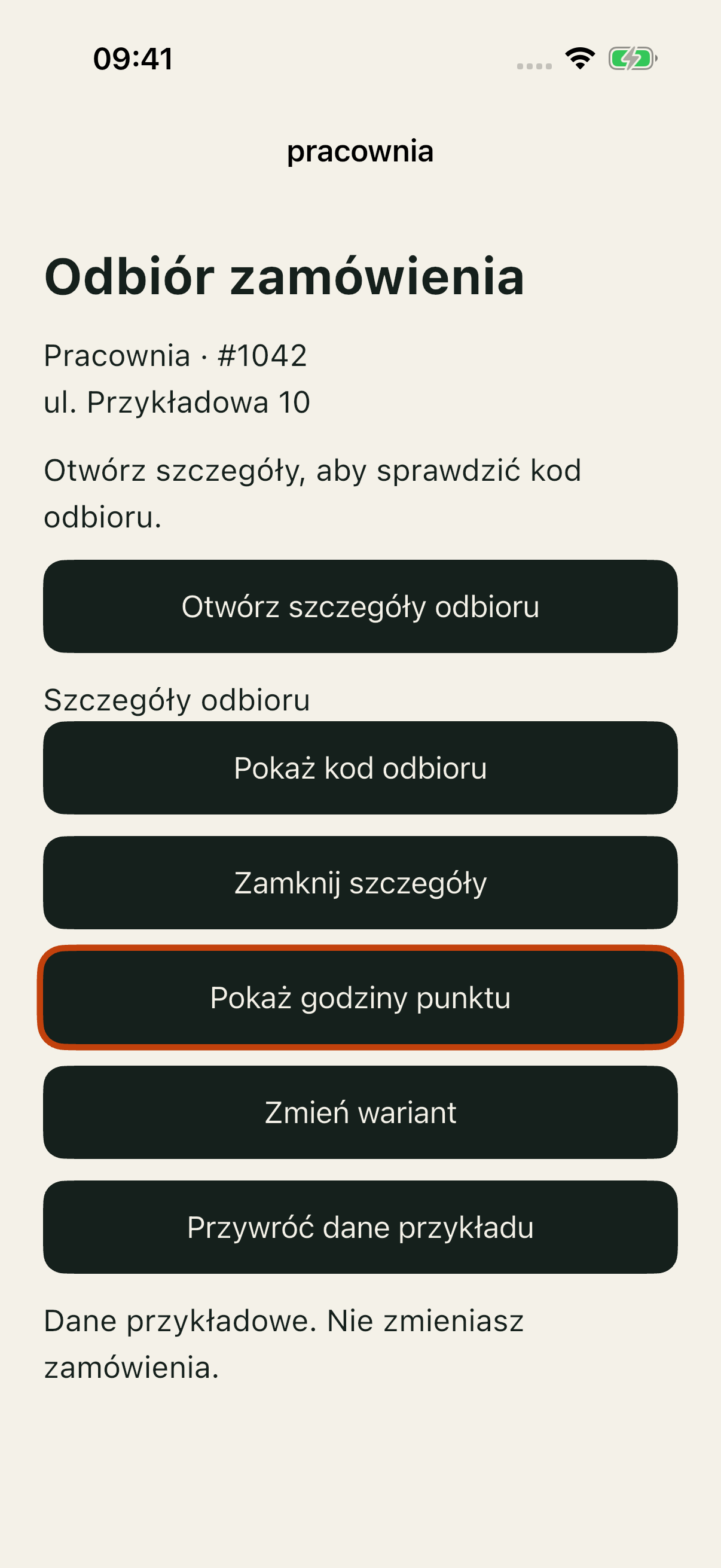 Bad panel odbioru: następny Tab osiąga Pokaż godziny punktu poza szczegółami.