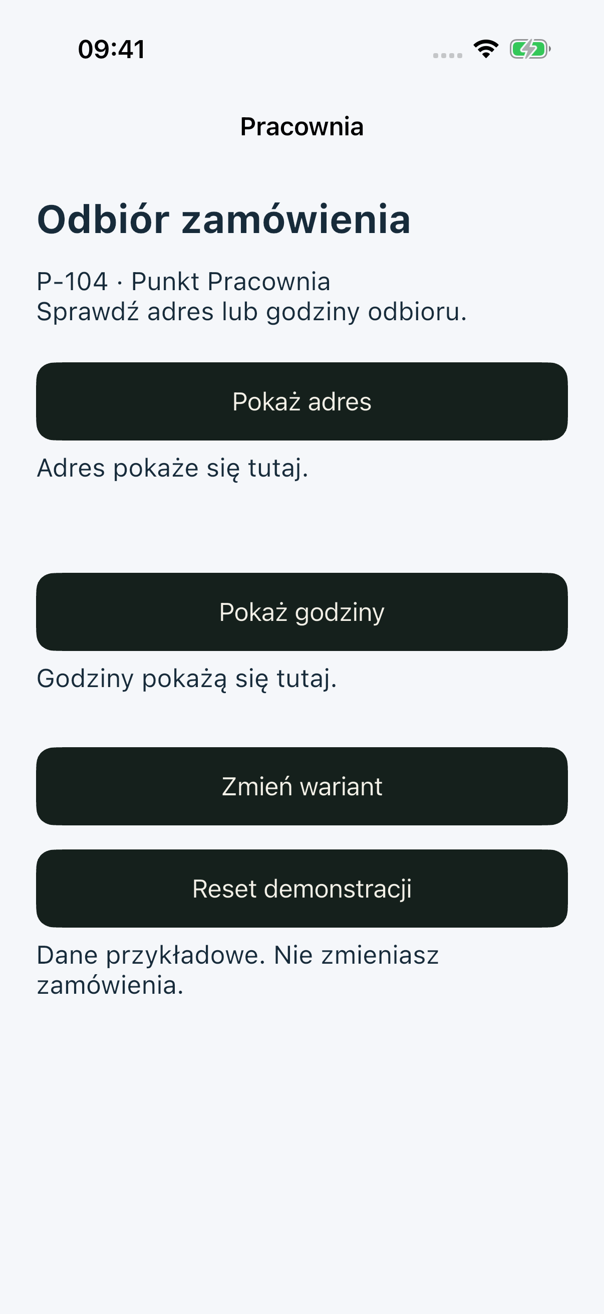 iOS Simulator, P-104: po Tab przycisk Pokaż adres nie ma widocznego obrysu