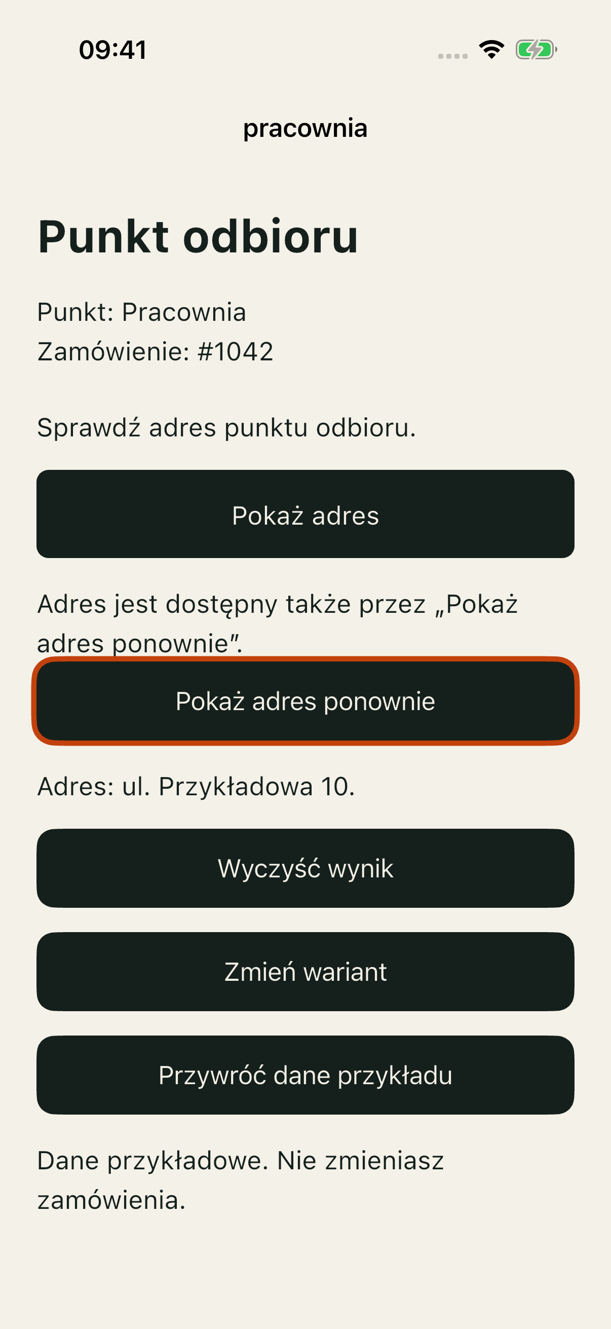 Pracownia control po Tab i Space na Pokaż adres ponownie: adres ujawniony.