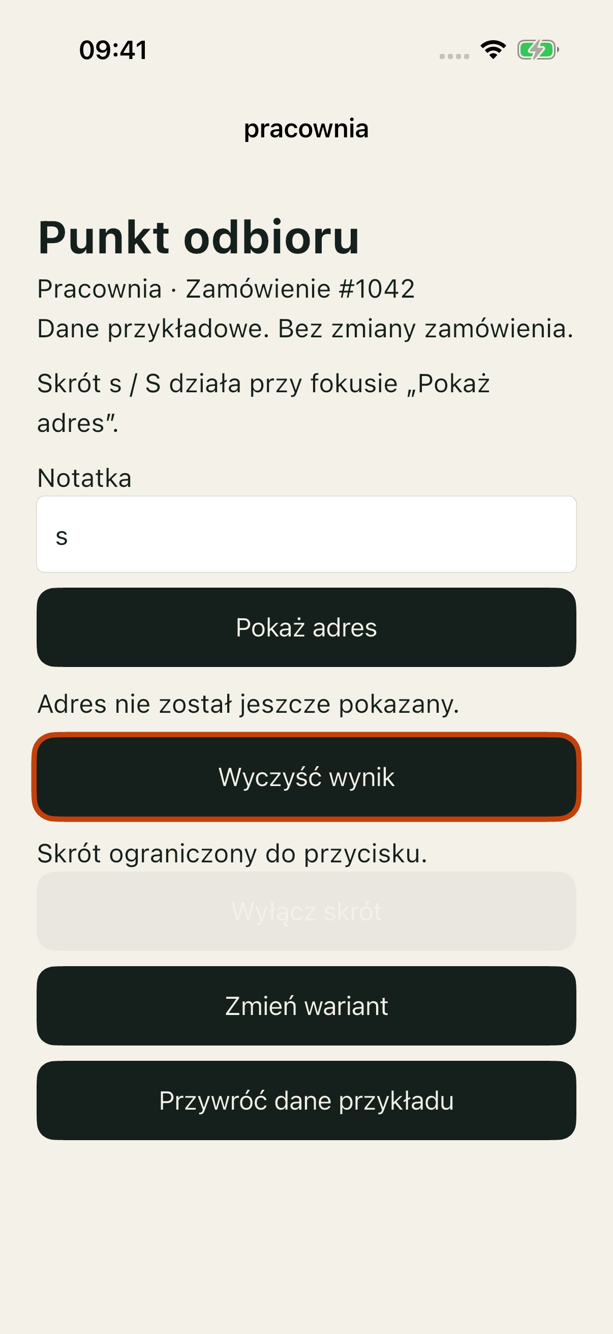 Pracownia control po s przy Wyczyść wynik: adres nadal ukryty.
