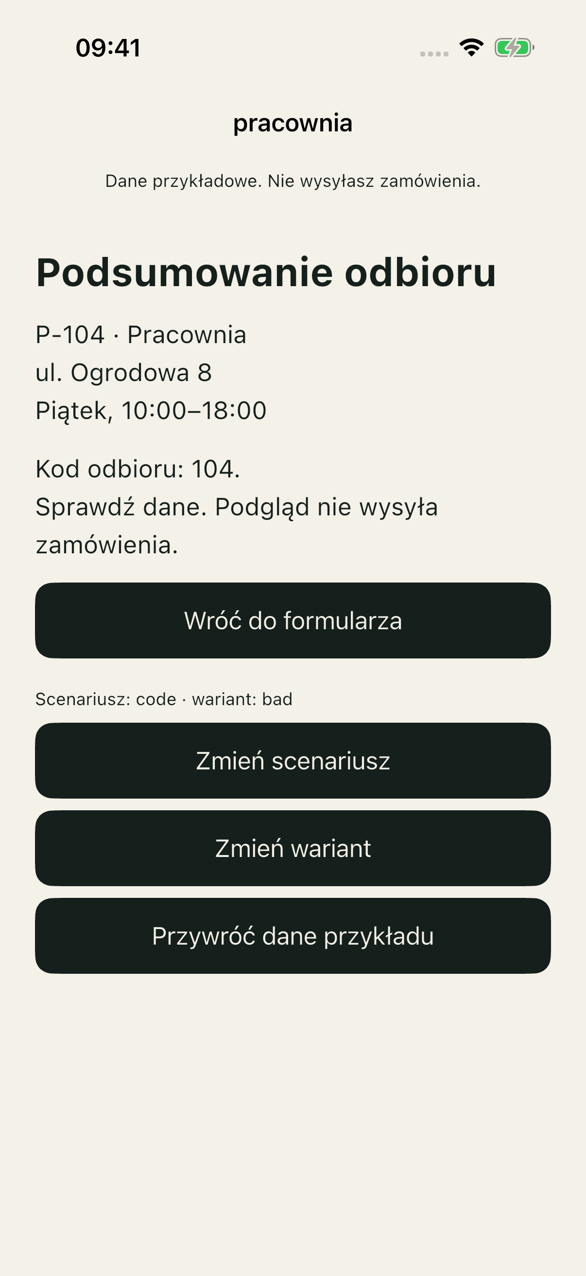Code/bad po wpisaniu trzeciej cyfry: automatyczne podsumowanie bez uprzedzenia.