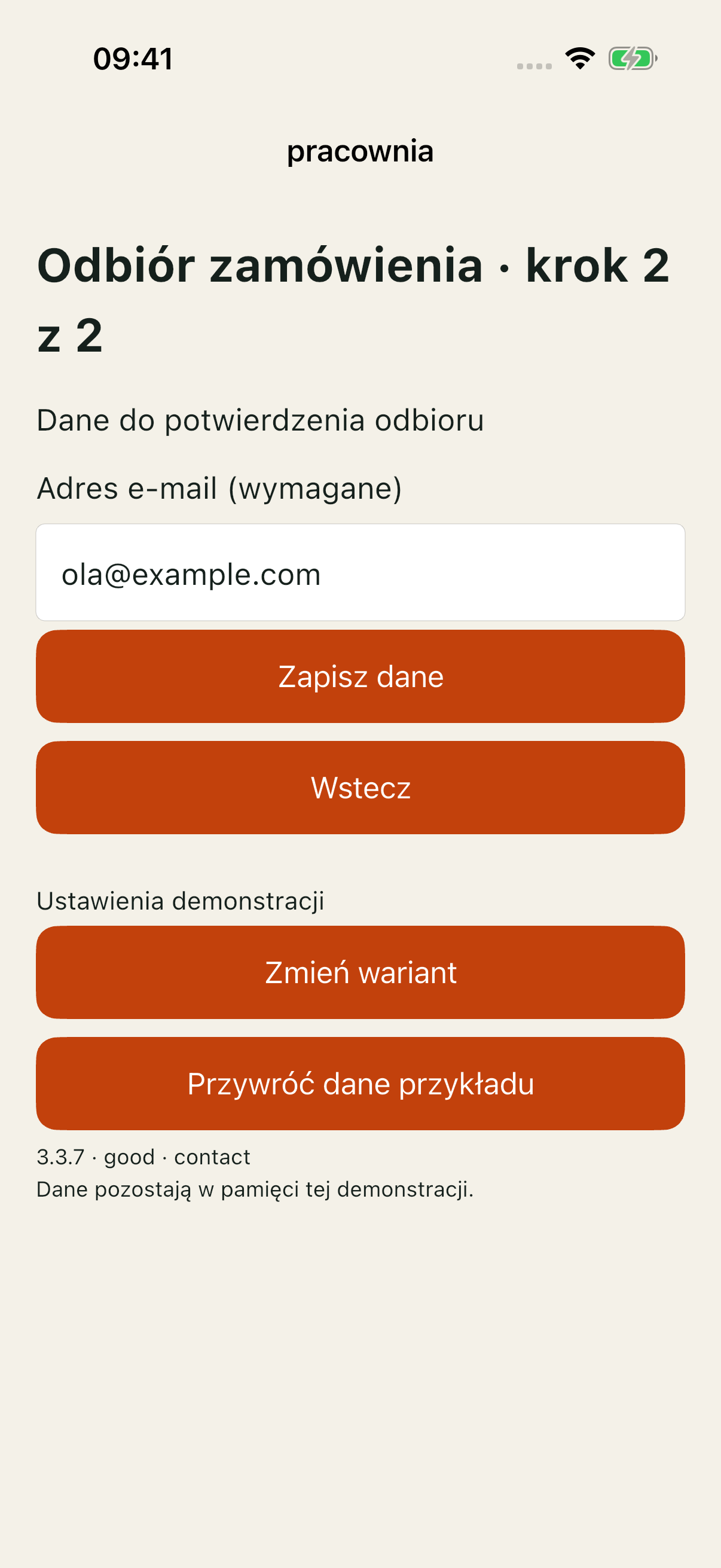 iOS contact good: drugi krok automatycznie zawiera wcześniejszy adres.