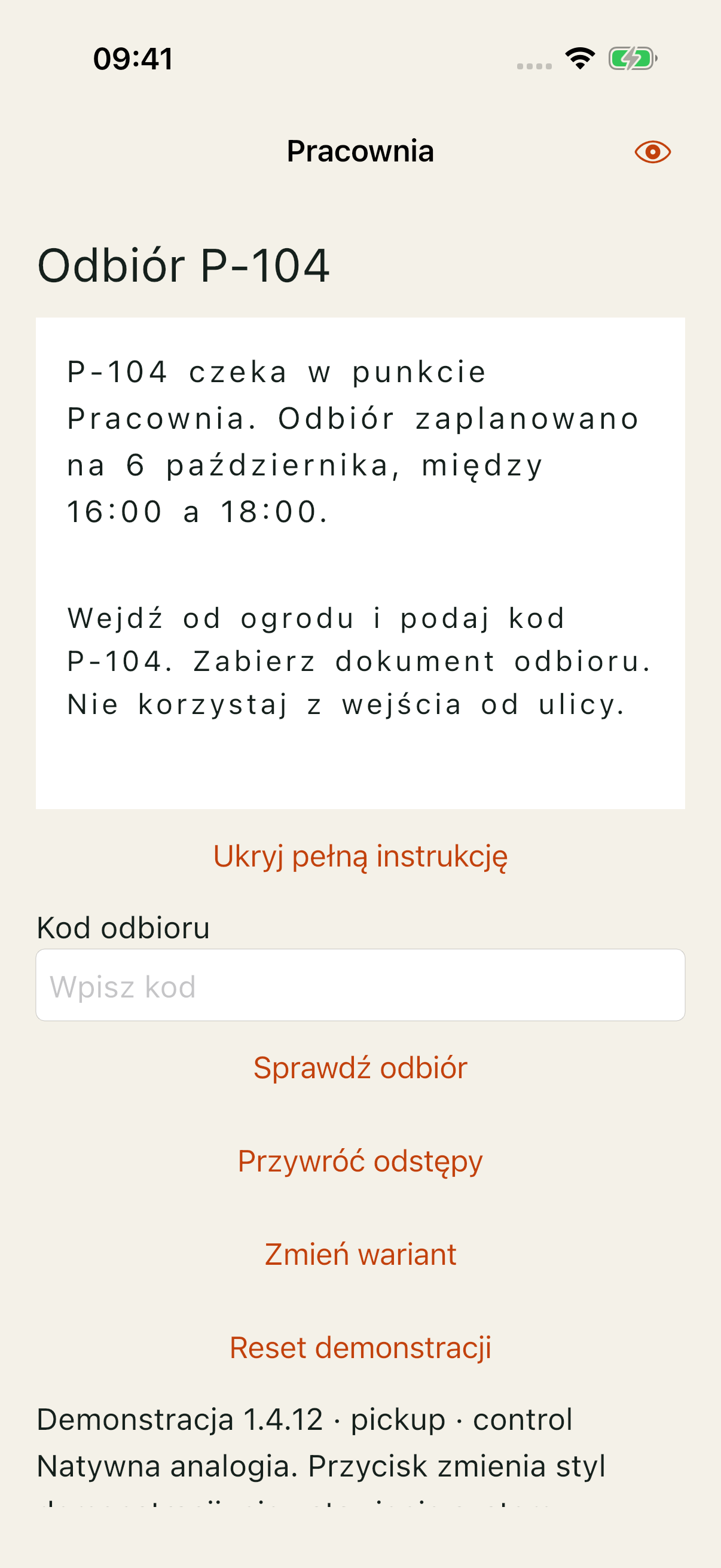 Pracownia na iOS: po rozwinięciu widoczny koniec pełnej instrukcji i przycisk Ukryj pełną instrukcję.