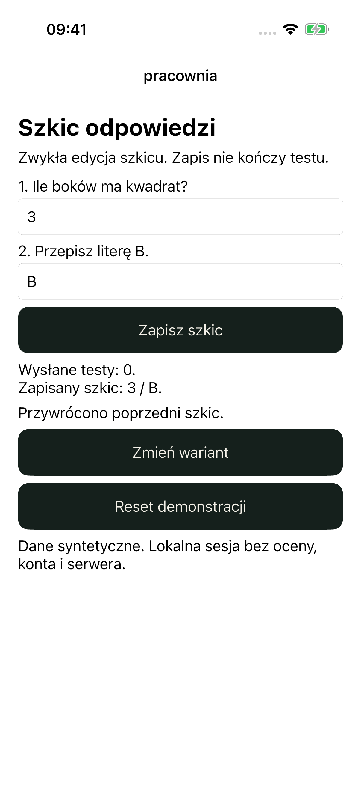 iOS control: Cofnij zapis szkicu przywróciło model i pola 3 / B.