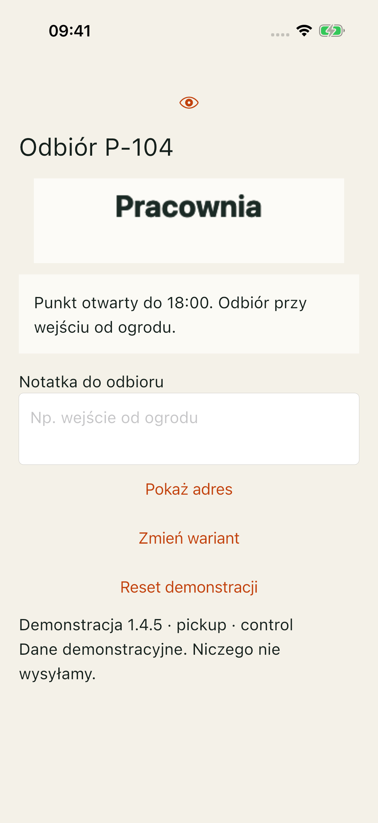 Pracownia iOS: logotyp Pracownia jest rastrem, instrukcja odbioru pozostaje żywym tekstem.