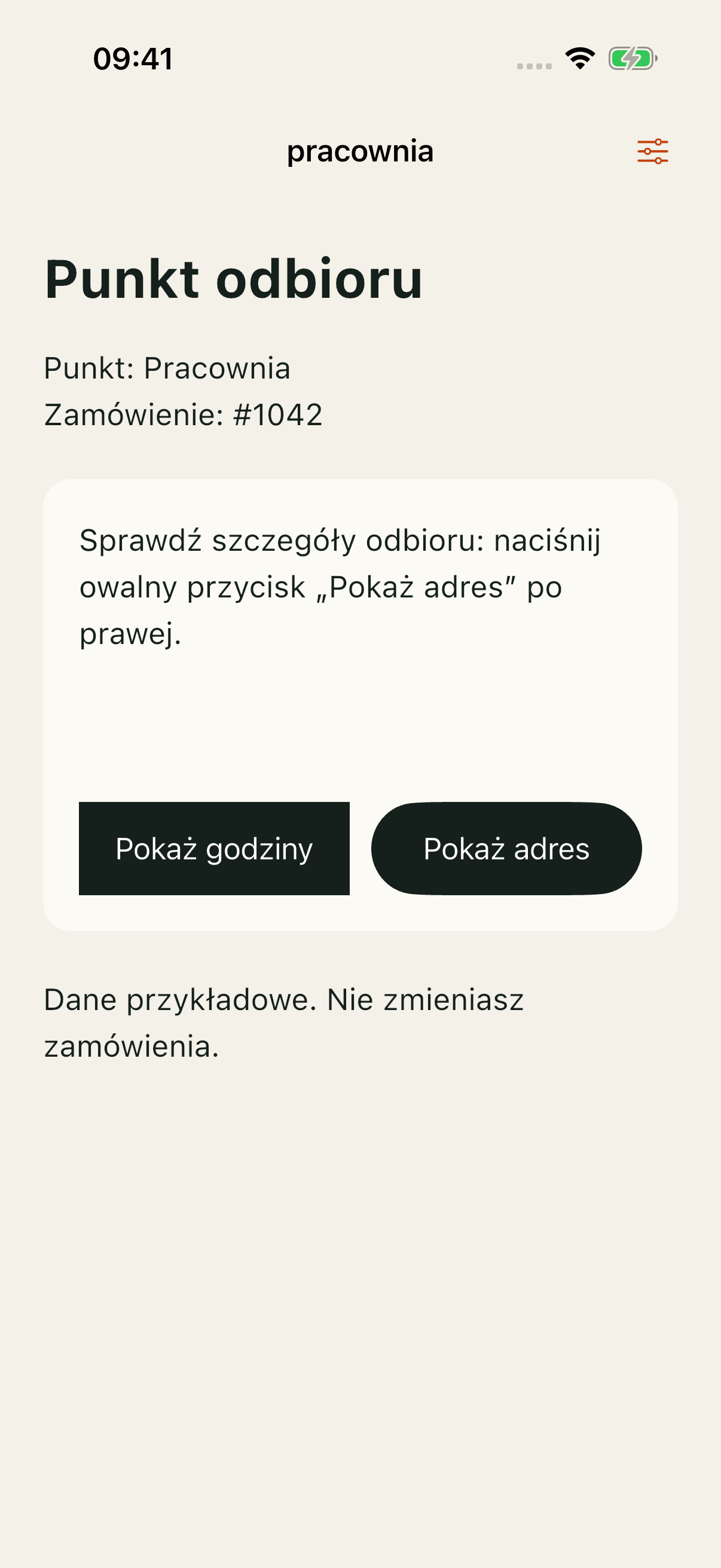 iOS Simulator, kontrola: instrukcja łączy owalny kształt i położenie z jednoznaczną nazwą Pokaż adres.
