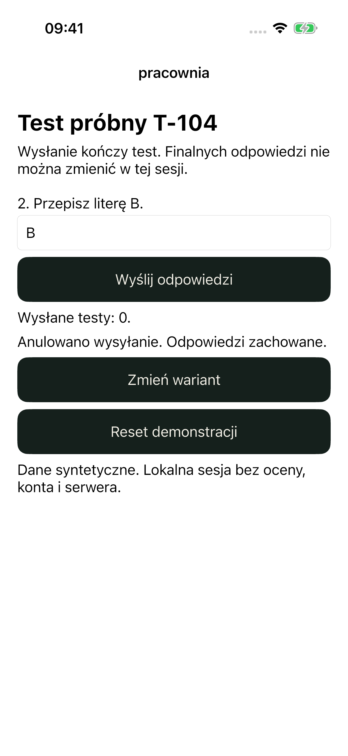 iOS good po Anuluj: drugi krok, nadal zero wysłanych testów.