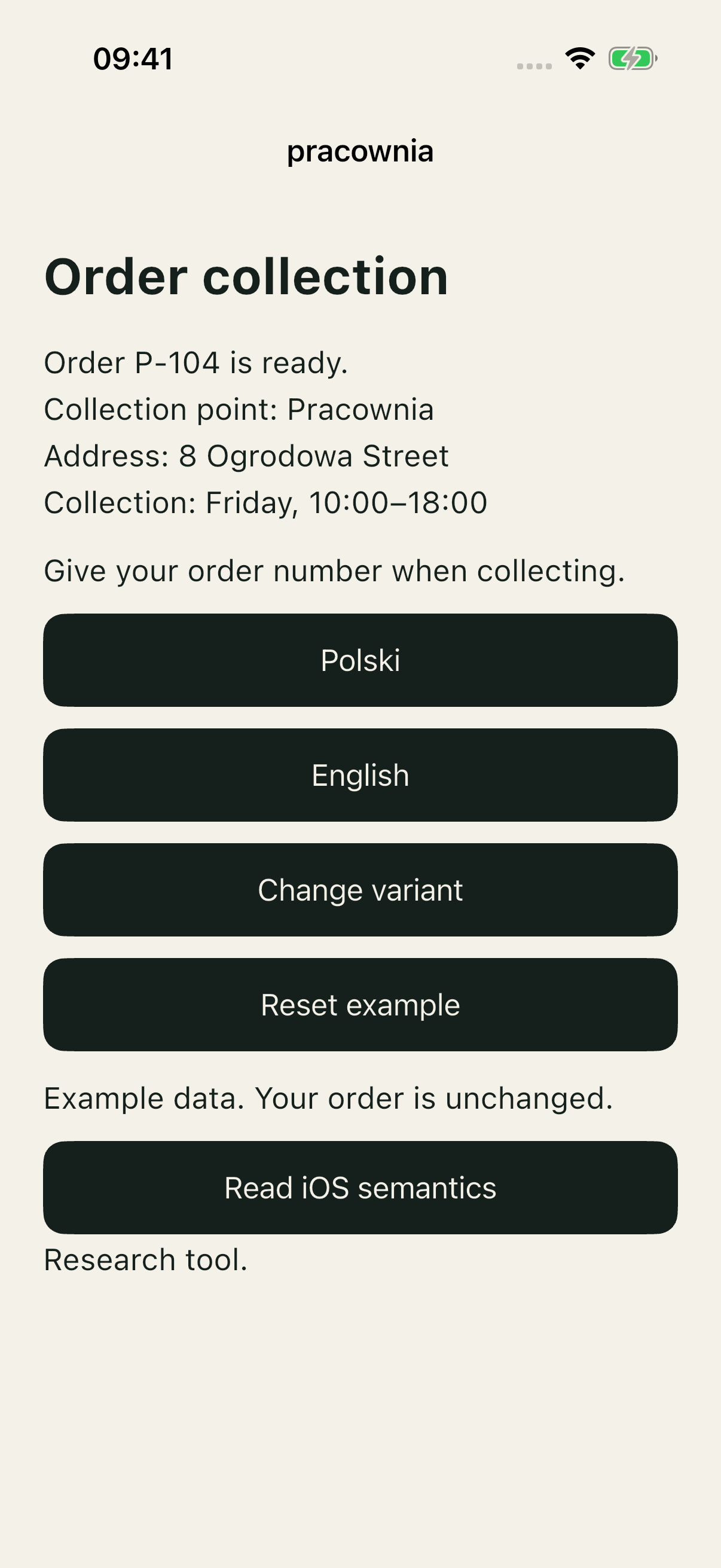 Good po wyborze English: angielski ekran Order collection z P-104.