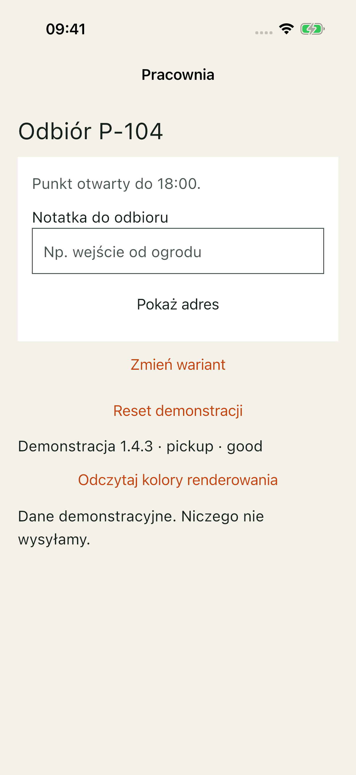 Pracownia iOS: te same godziny i placeholder ciemnym kolorem na bieli.