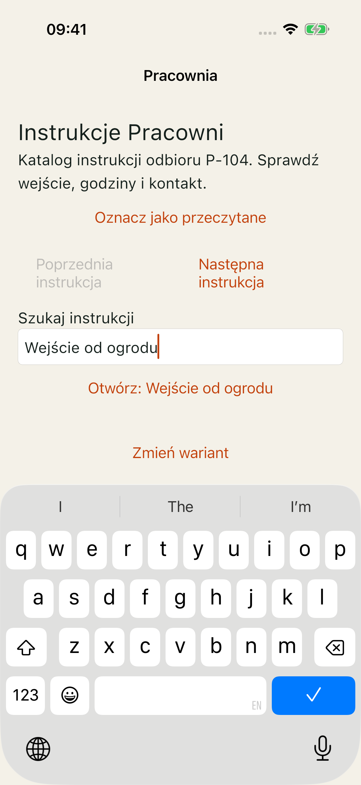 Good Flutter/iOS: wyszukane Wejście od ogrodu z przyciskiem otwarcia i klawiaturą.