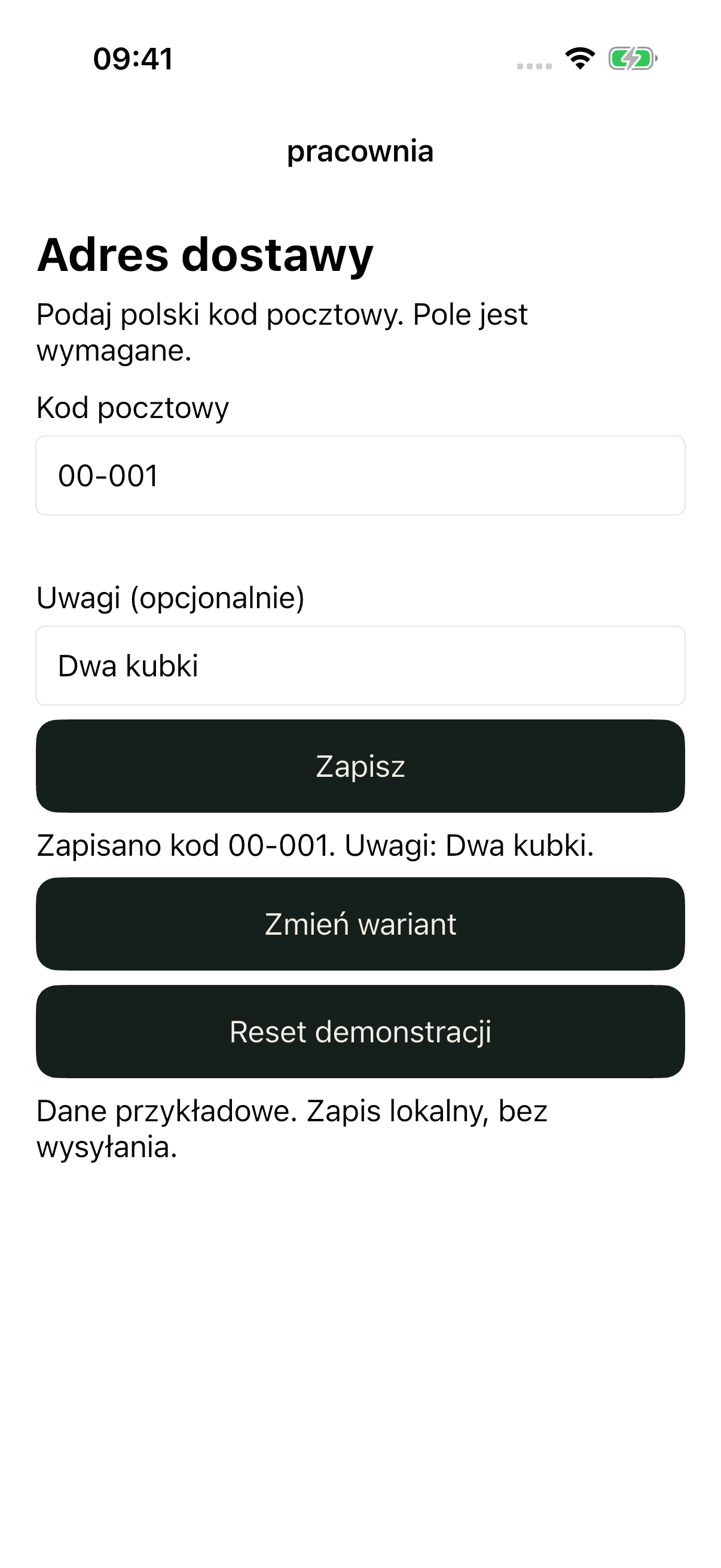iOS good po korekcie: Zapisano kod 00-001. Uwagi: Dwa kubki.