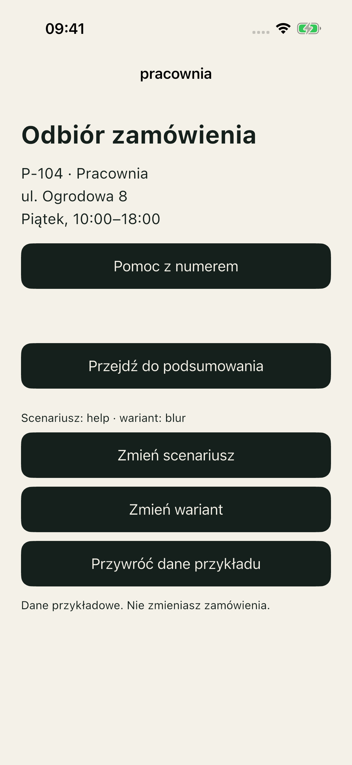 Help/blur po Tab: formularz pozostaje, przycisk traci fokus.