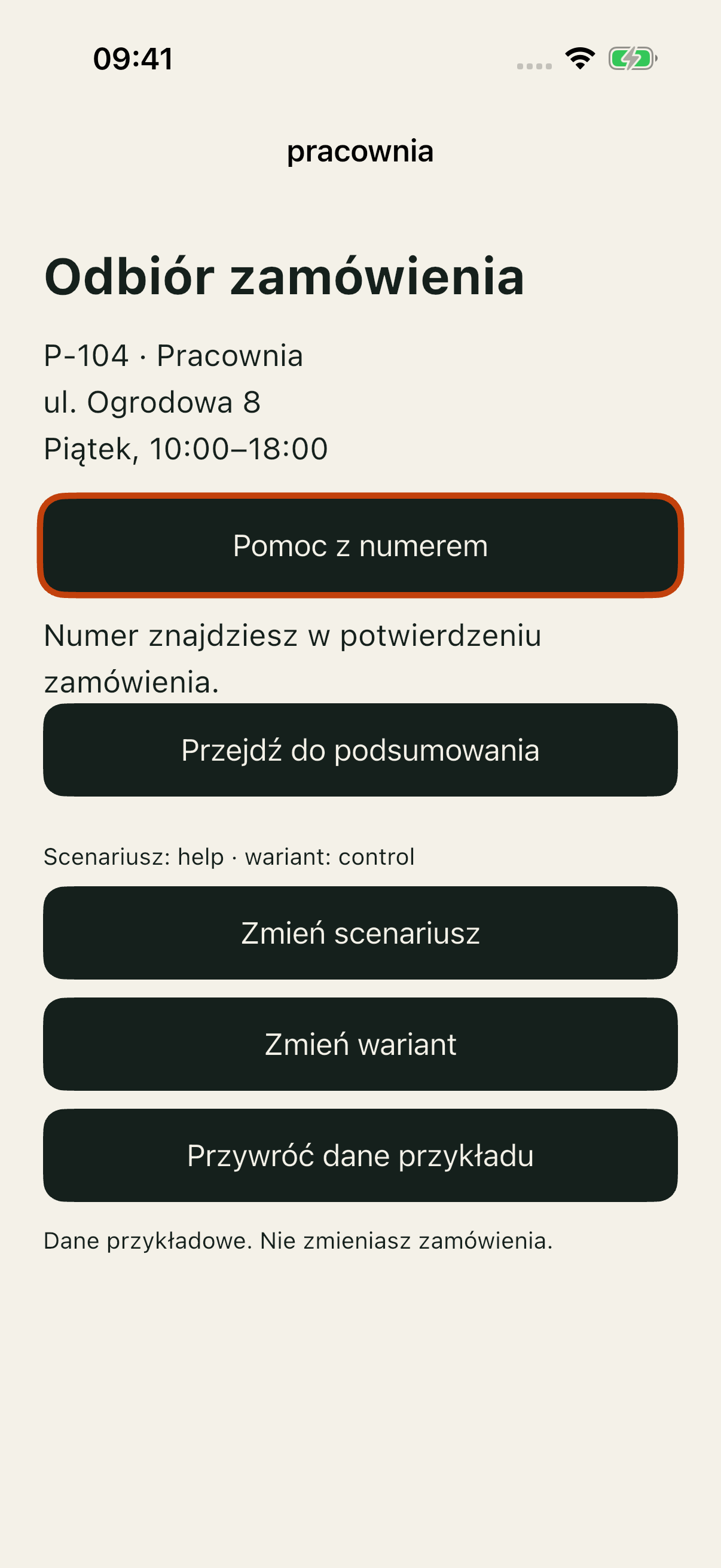 Help/control: przycisk zachowuje fokus, pod nim widoczna lokalna podpowiedź.