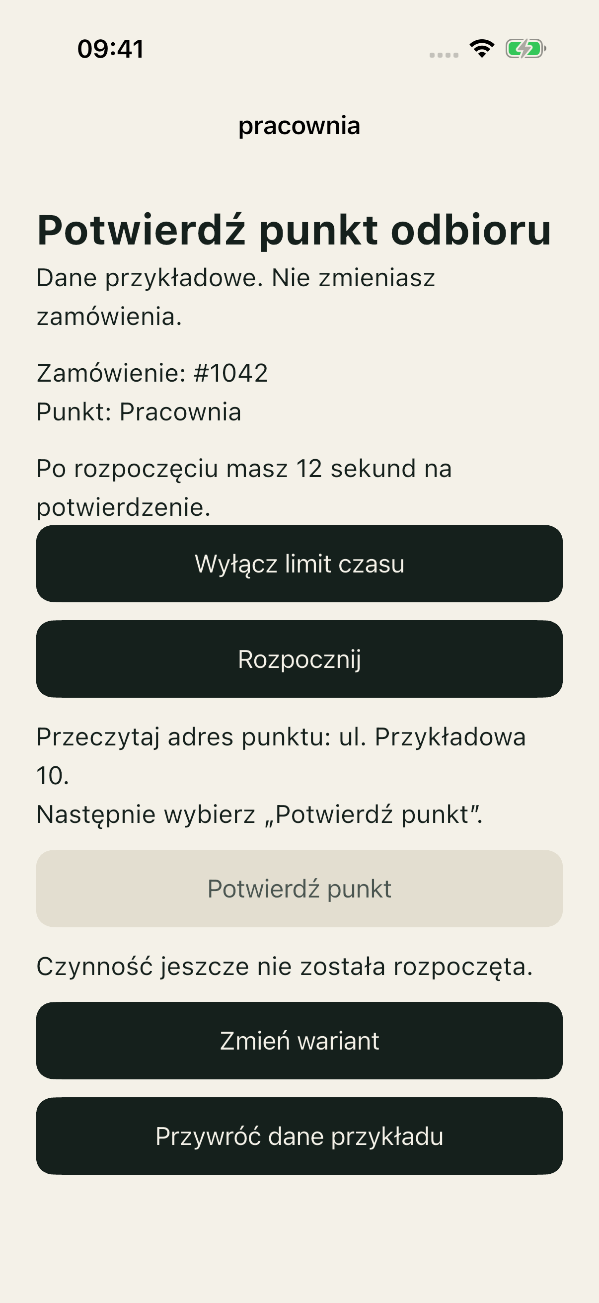 Pracownia good przed startem: aktywne Wyłącz limit czasu i Rozpocznij.