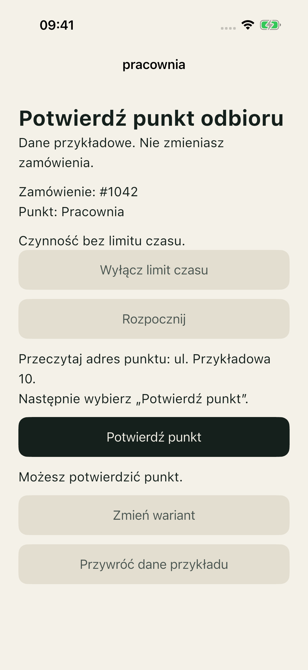 Good po wyłączeniu i ponad 14 sekundach: czynność bez limitu, Potwierdź punkt aktywne.