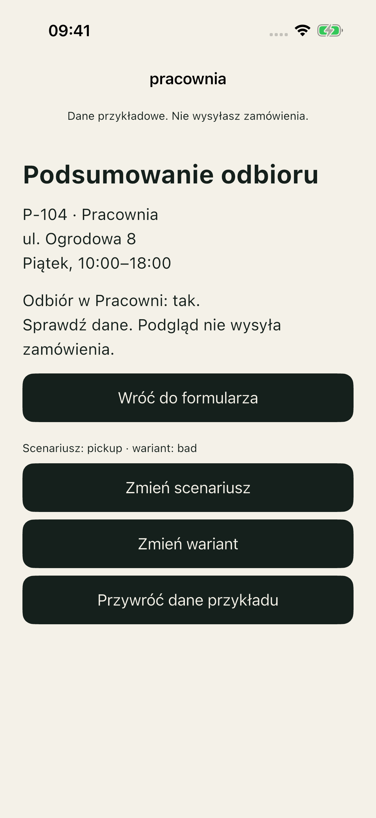 Pickup/bad po tej samej zmianie switcha: podsumowanie odbioru P-104.