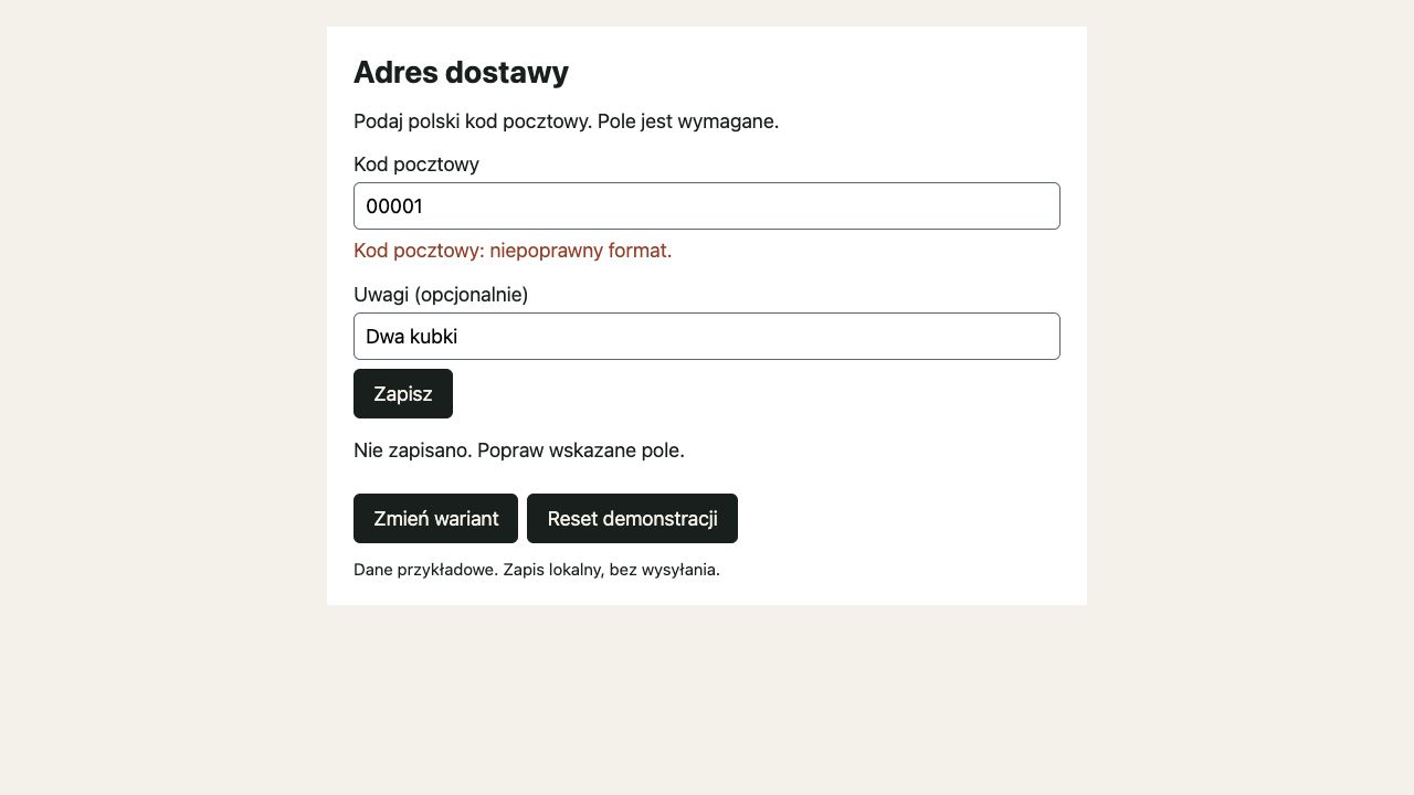 Web bad: kod 00001 odrzucony bez instrukcji poprawy.