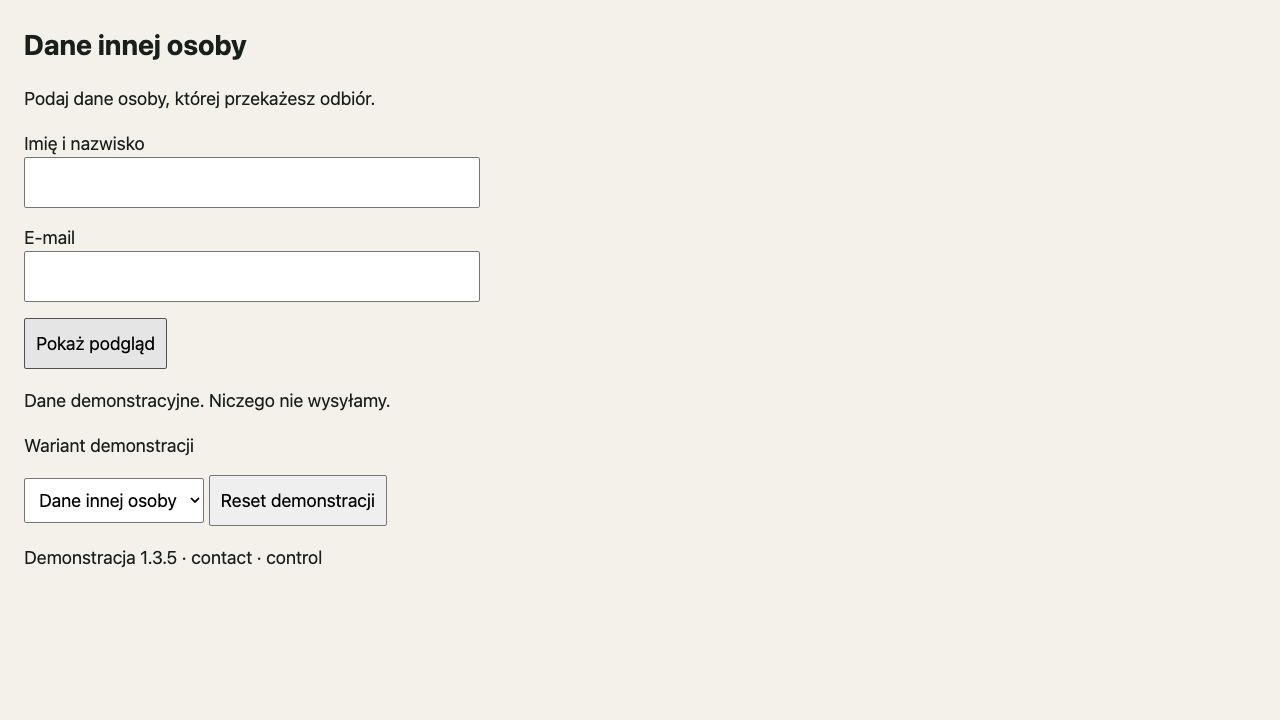 WWW Pracownia, control, dane osoby upoważnionej do odbioru