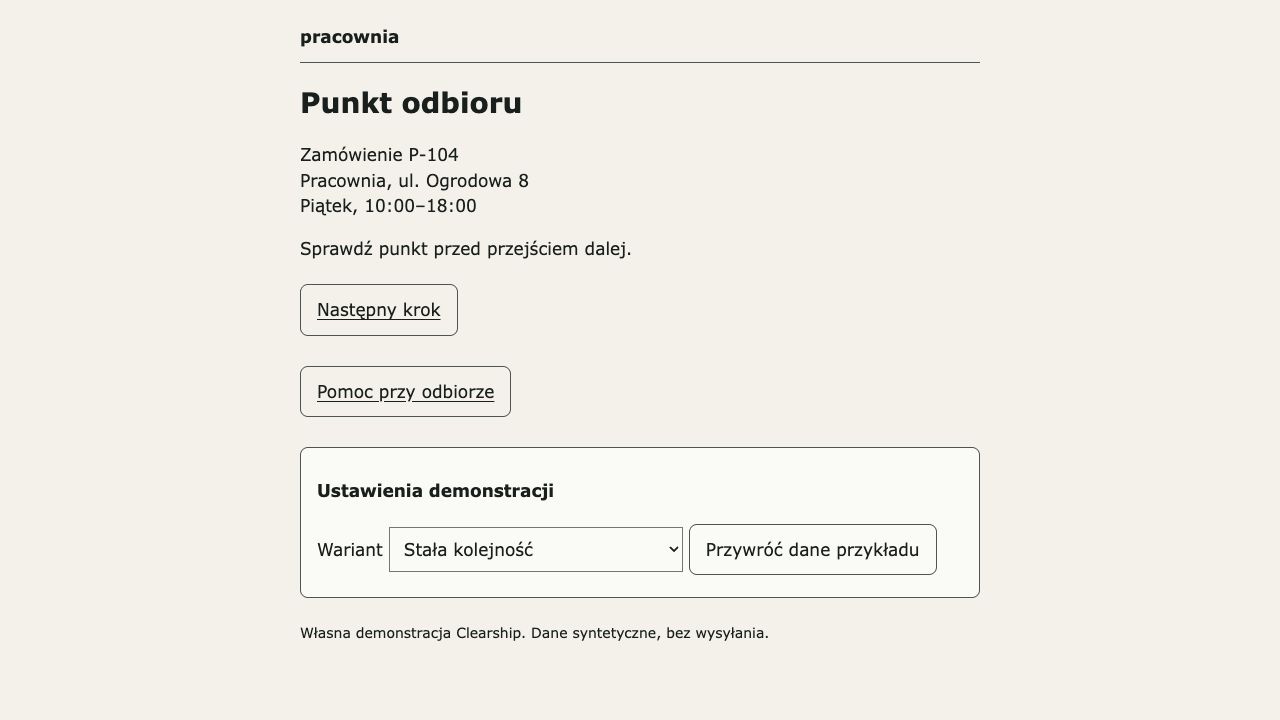 Good pickup: Pomoc przy odbiorze po treści punktu odbioru P-104.
