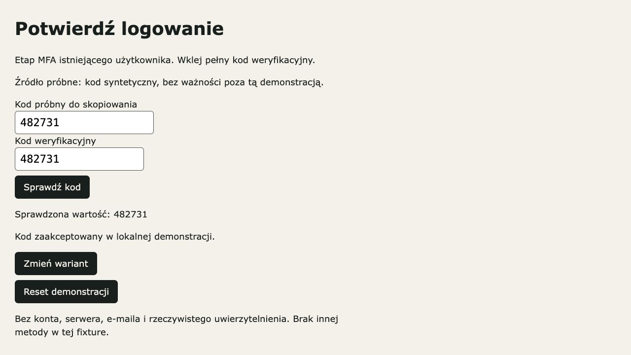 Web good: widoczny pełny kod i przyjęty lokalny rekord.